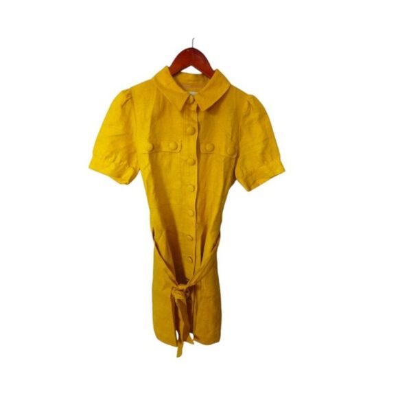 NWOT Boden Carrie Linen Women's Shirt Dress Daffodil Size 6P Yellow with Belted - Picture 2 of 9